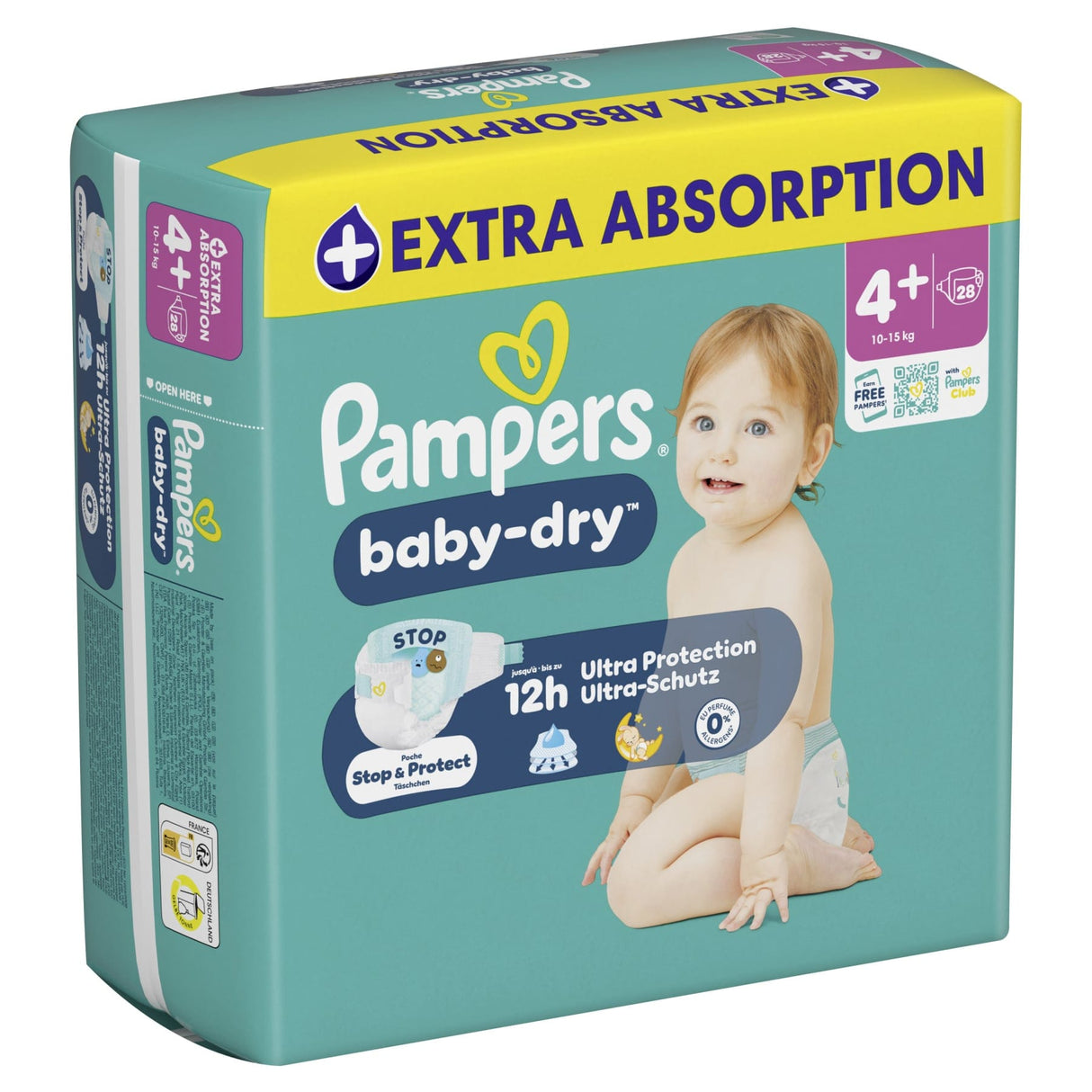 Pampers Baby Dry 4+ Maxi Plus Windeln, 10-15 kg 1 Single Packung = 28 Windeln