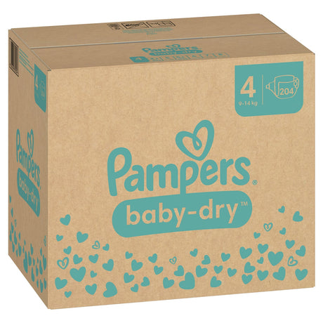 Pampers Baby Dry 4 Maxi Windeln, 9-14 kg 1 Monatsbox = 204 Windeln