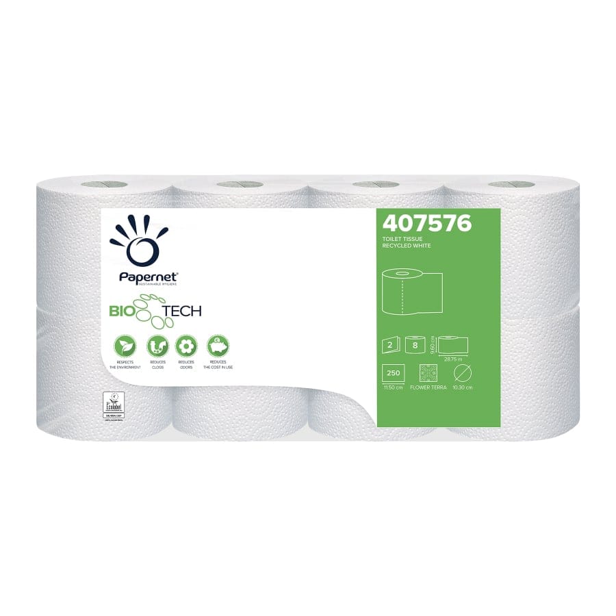 Papernet Bio Tech Toilettenpapier 2-lagig, 250 Blatt 1 Karton = 8 Packungen à 8 Rollen