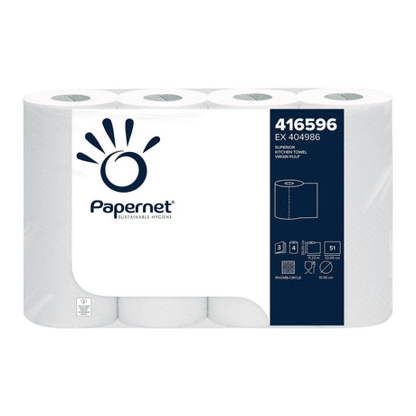 Papernet Küchenrolle 3-lagig weiß Zellstoff 1 Packung = 4 Rollen à 51 Blatt