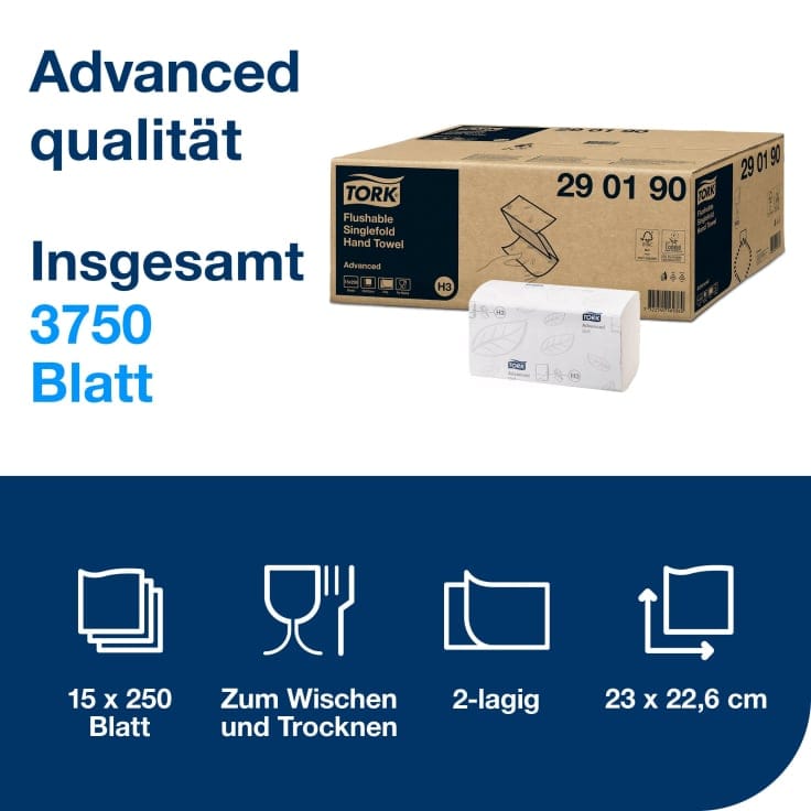 Tork Papierhandtücher H3 Advanced 2 lagig Einzelblattausgabe