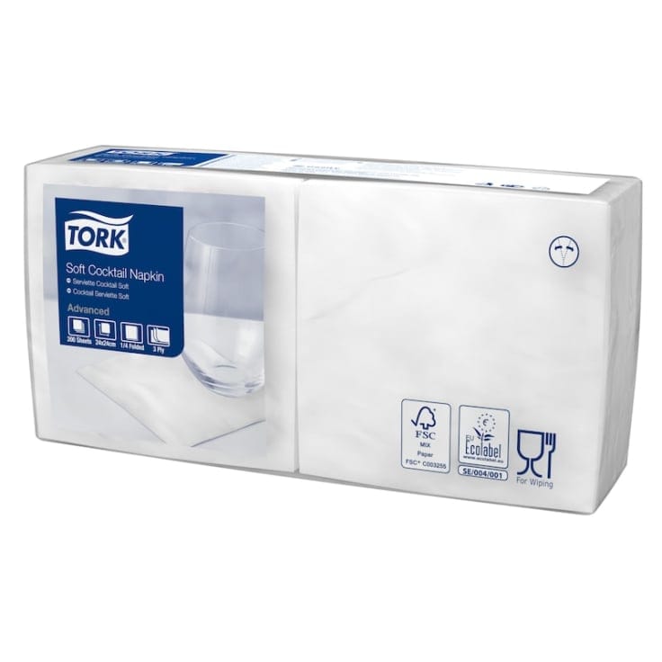 Tork Cocktailservietten Soft 3-lagig 1/4 Falz weiß
