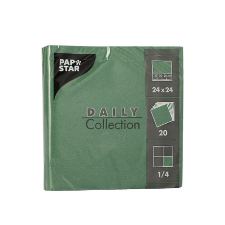 Papstar DAILY Collection Servietten, 24x24 cm, 1/4 , dunkelgrün 1 Karton (20 Packungen × 20 Stück)