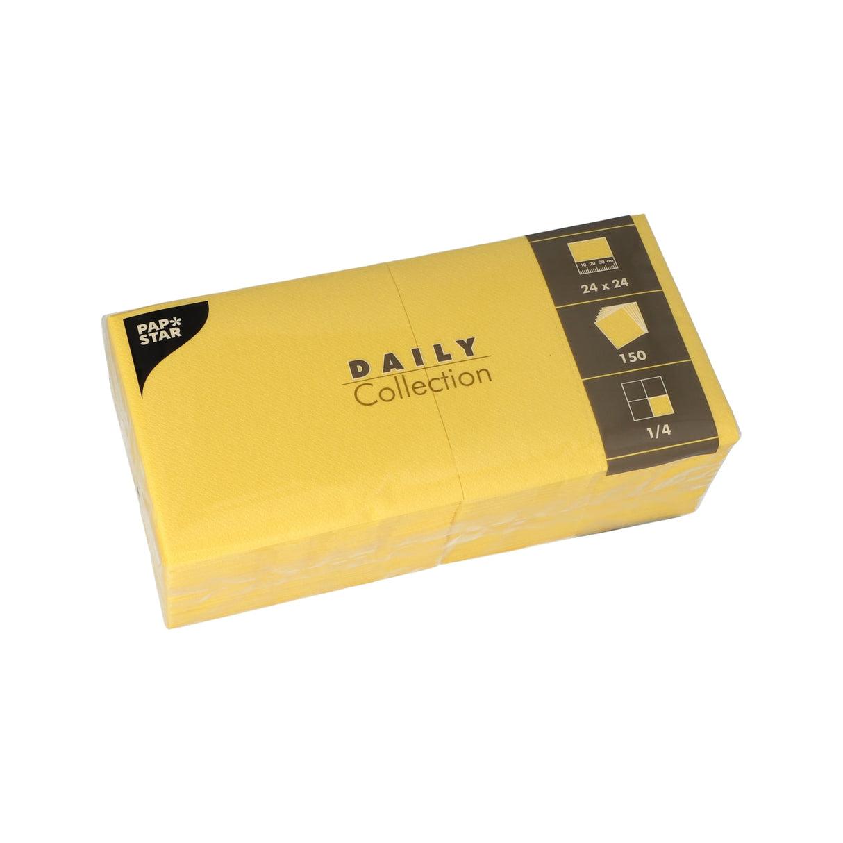 Papstar DAILY Collection Servietten, 24x24 cm, 1/4 Falz, gelb 1 Karton (6 Packungen × 150 Stück)