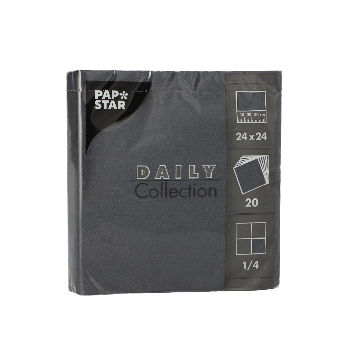 Papstar DAILY Collection Servietten, 24x24 cm, 1/4 Falz, schwarz 1 Karton (20 Packungen × 20 Stück)