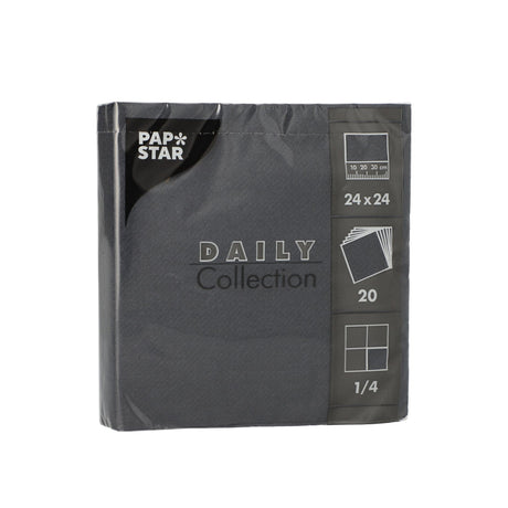Papstar DAILY Collection Servietten, 24x24 cm, 1/4 Falz, schwarz 1 Karton (20 Packungen × 20 Stück)