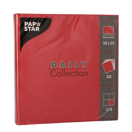 Papstar DAILY Collection Servietten, 32x32 cm, 1/4 Falz, bordeaux 1 Karton (15 Packungen × 20 Stück)