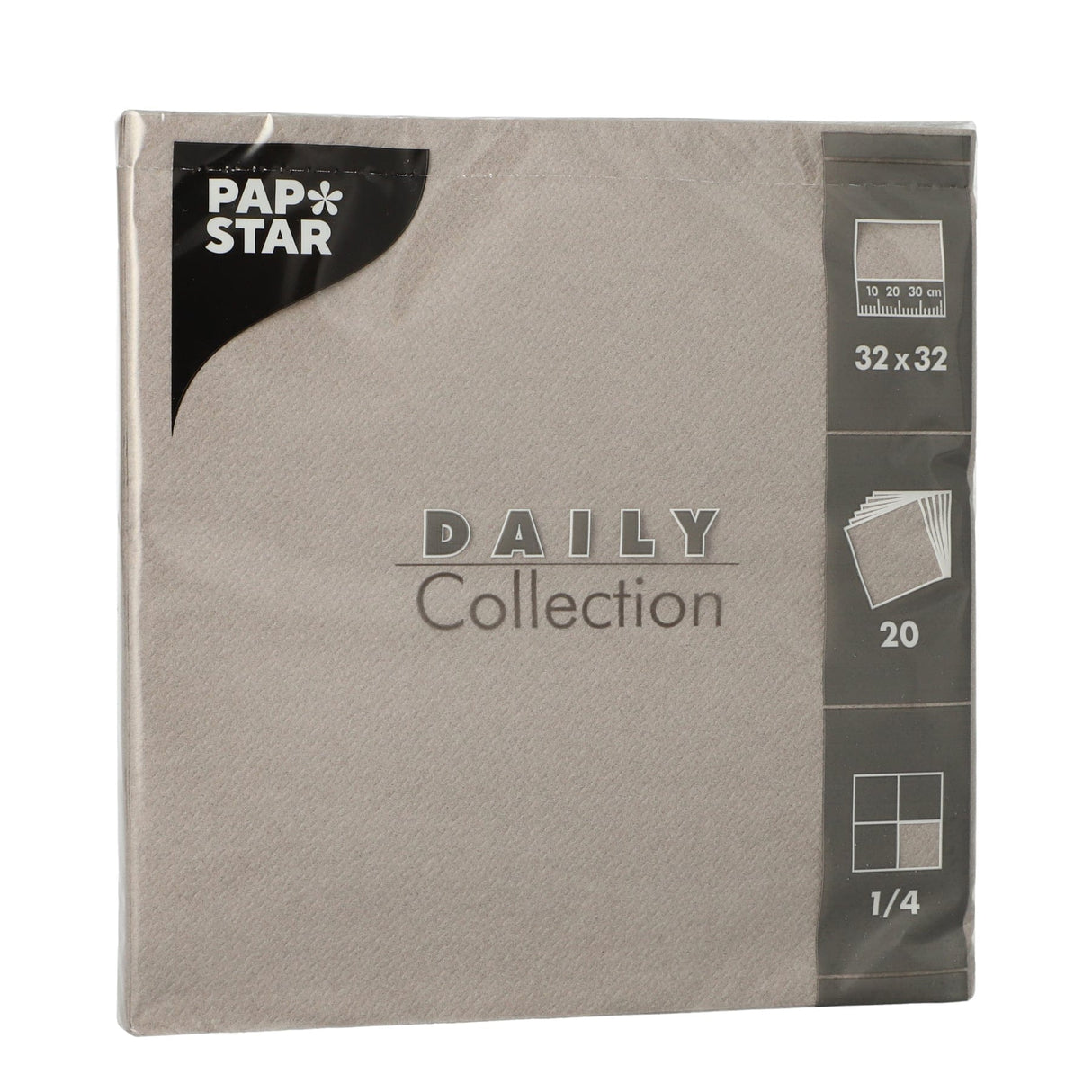 Papstar DAILY Collection Servietten, 32x32 cm, 1/4 Falz, grau 1 Karton (15 Packungen × 20 Stück)