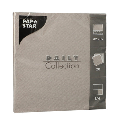Papstar DAILY Collection Servietten, 32x32 cm, 1/4 Falz, grau 1 Karton (15 Packungen × 20 Stück)