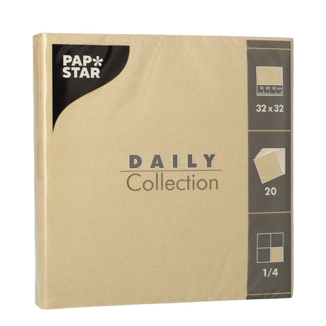 Papstar DAILY Collection Servietten, 32x32 cm, 1/4 Falz, sand 1 Karton (15 Packungen × 20 Stück)
