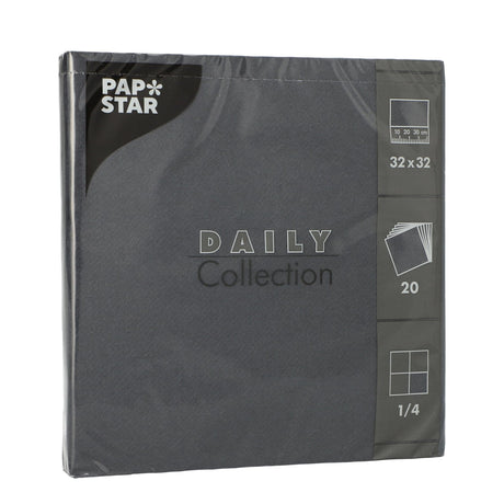 Papstar DAILY Collection Servietten, 32x32 cm, 1/4 Falz, schwarz 1 Karton (15 Packungen × 20 Stück)