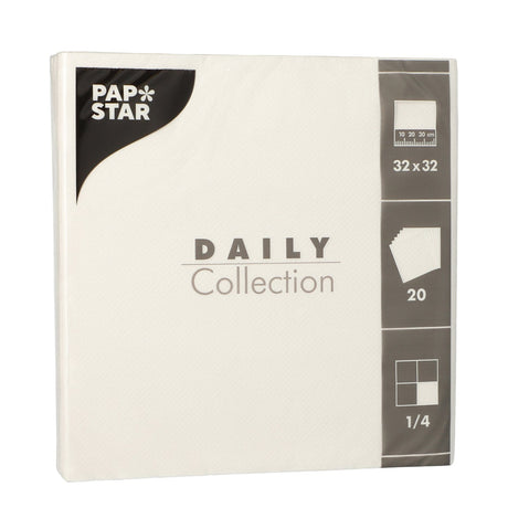 Papstar DAILY Collection Servietten, 32x32 cm, 1/4 Falz, weiß 1 Karton (15 Packungen × 20 Stück)