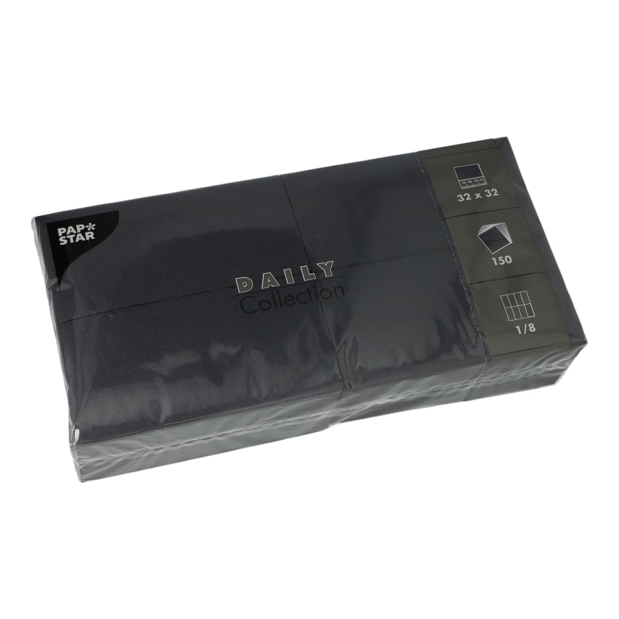 Papstar DAILY Collection Servietten, 32x32 cm, 1/8 Falz, schwarz