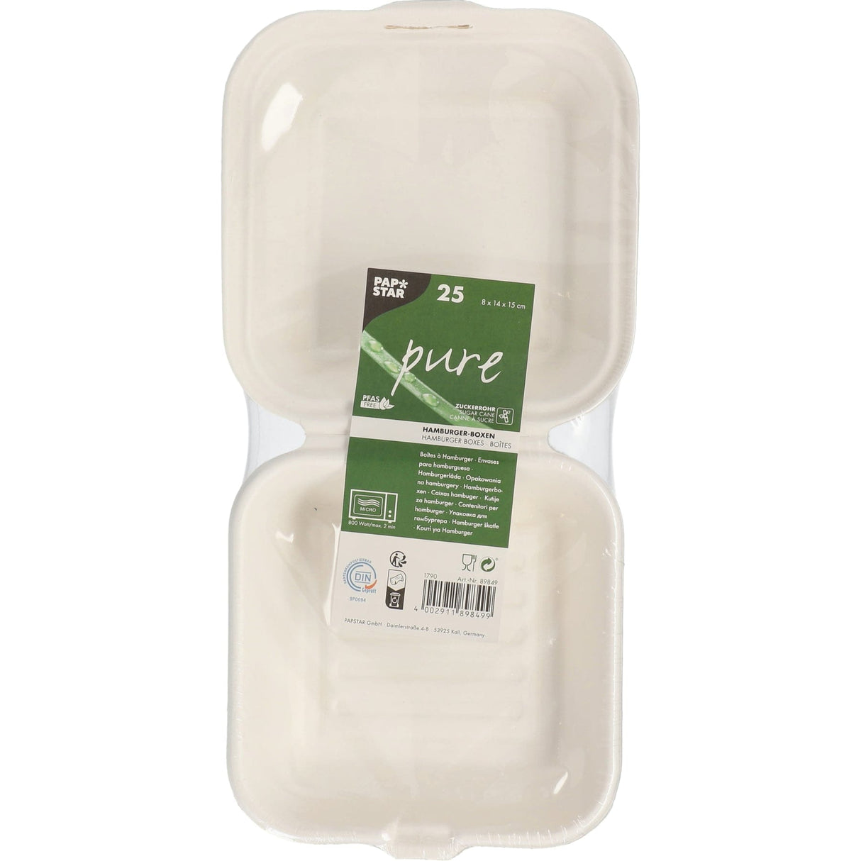 Papstar Hamburger Boxen pure, Zuckerrohr
