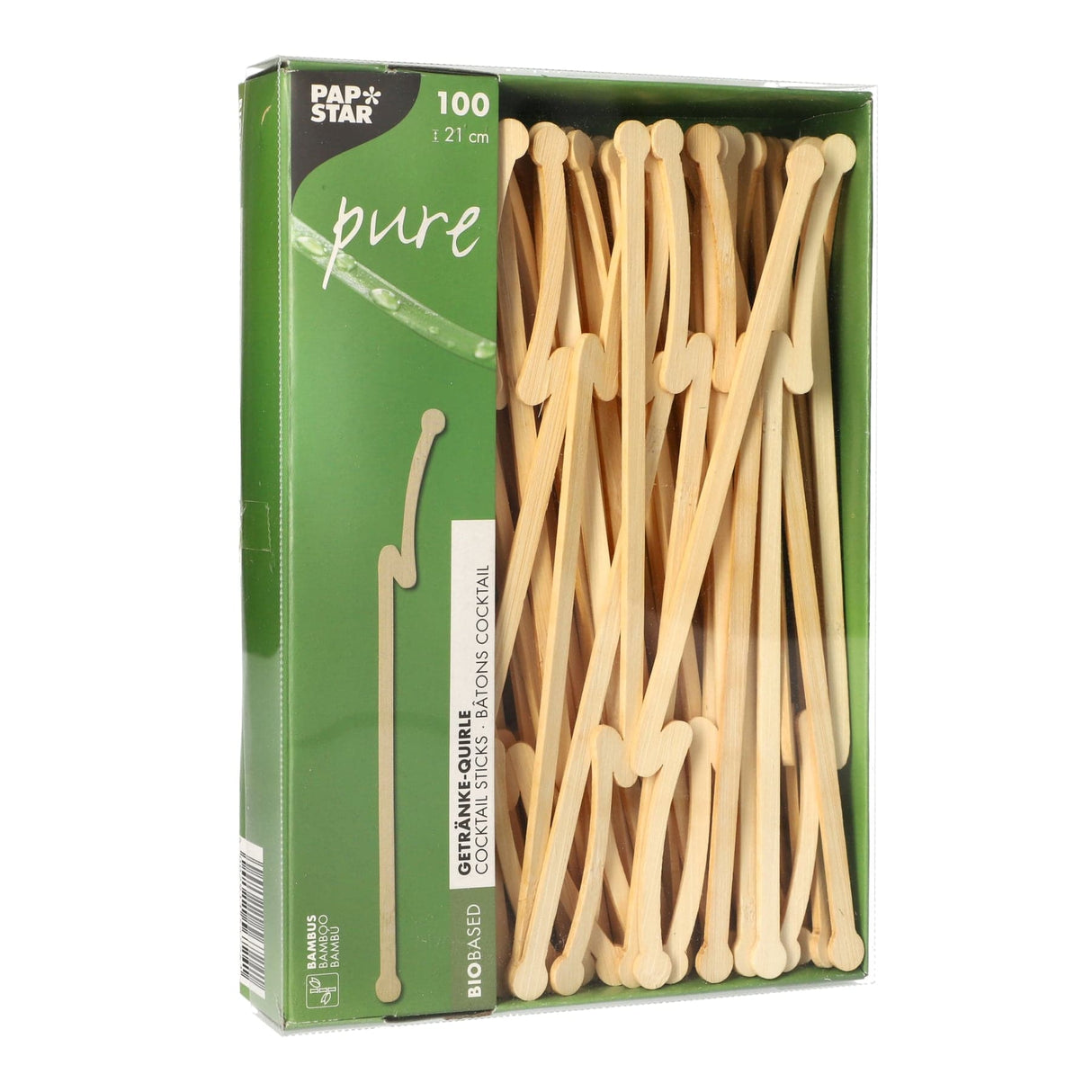 Papstar Pure Bambus Getränke-Quirle, Flash, 21 cm 1 Karton (10 Packungen × 100 Stück)