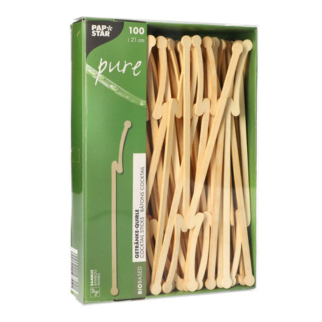 Papstar Pure Bambus Getränke-Quirle, Flash, 21 cm 1 Karton (10 Packungen × 100 Stück)