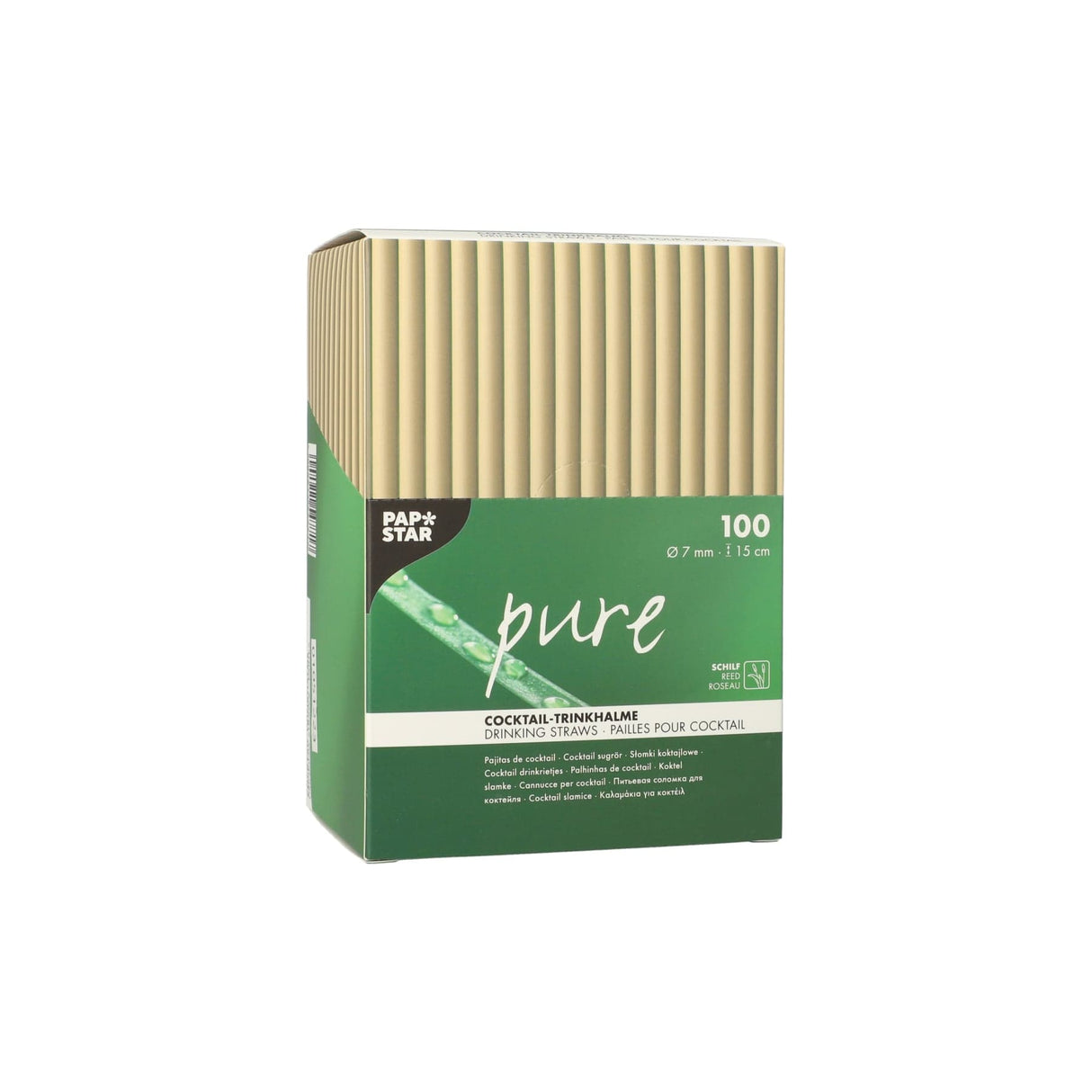 Papstar Pure Bio-Strohhalme Schilf 1 Karton (10 Packungen × 100 Stück), ø 15 cm