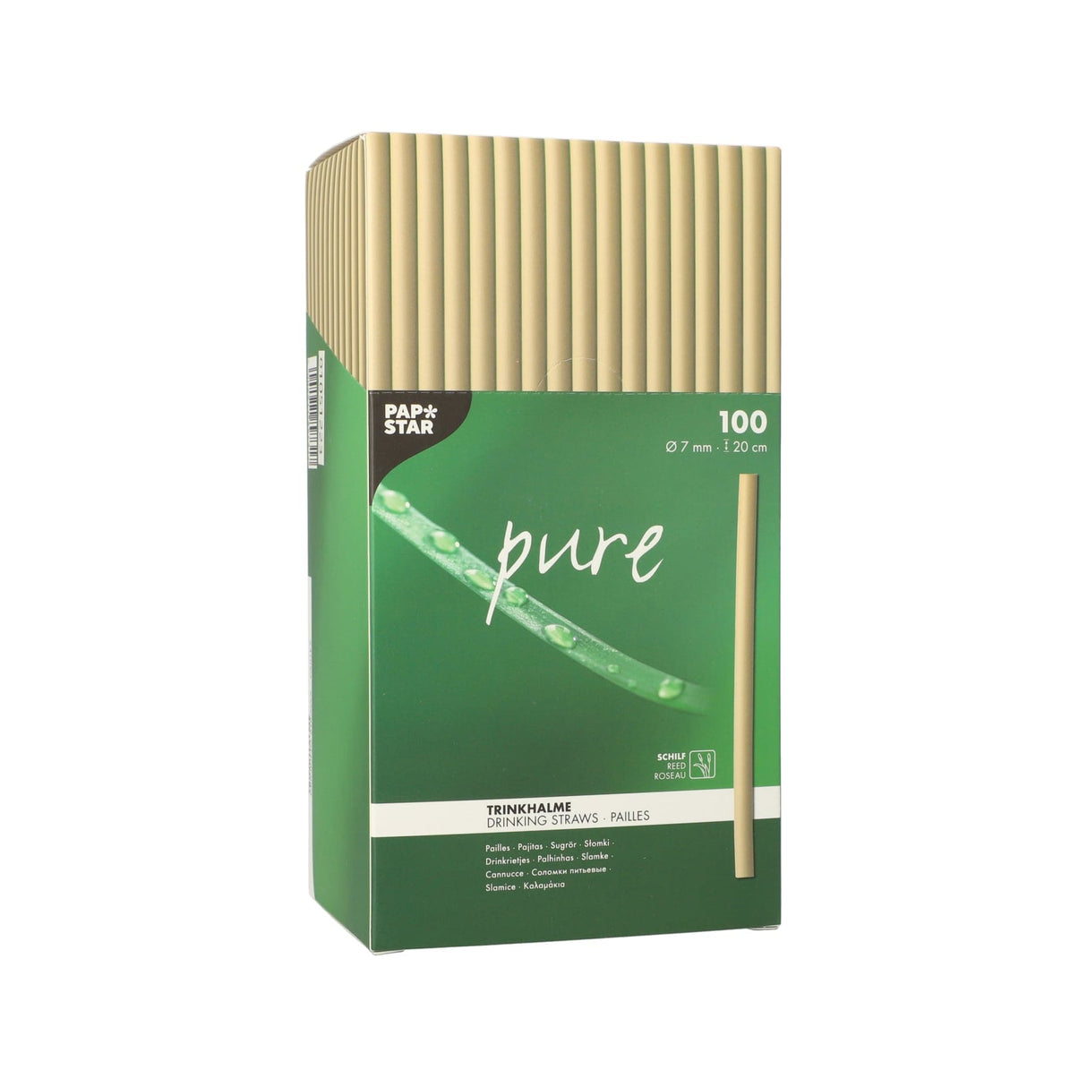 Papstar Pure Bio-Strohhalme Schilf 1 Karton (10 Packungen × 100 Stück), ø 20 cm
