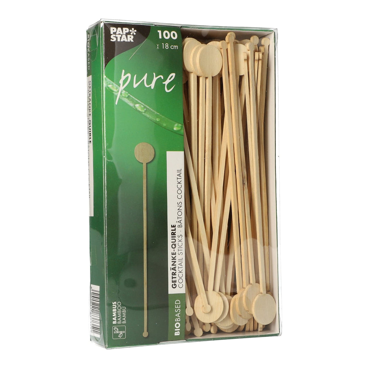 Papstar Pure Coin Bambus Getränke-Quirle, 18 cm 1 Karton (10 Packungen × 100 Stück)