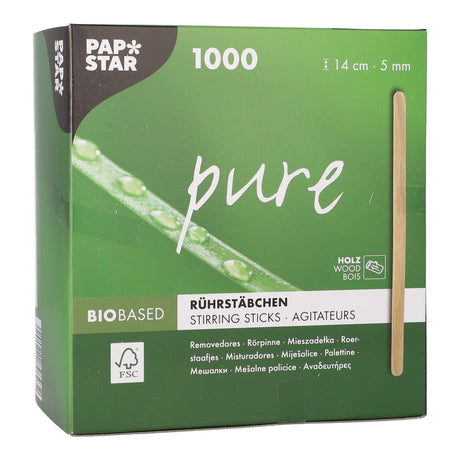 Papstar Pure Einweg Rührstäbchen, Holz