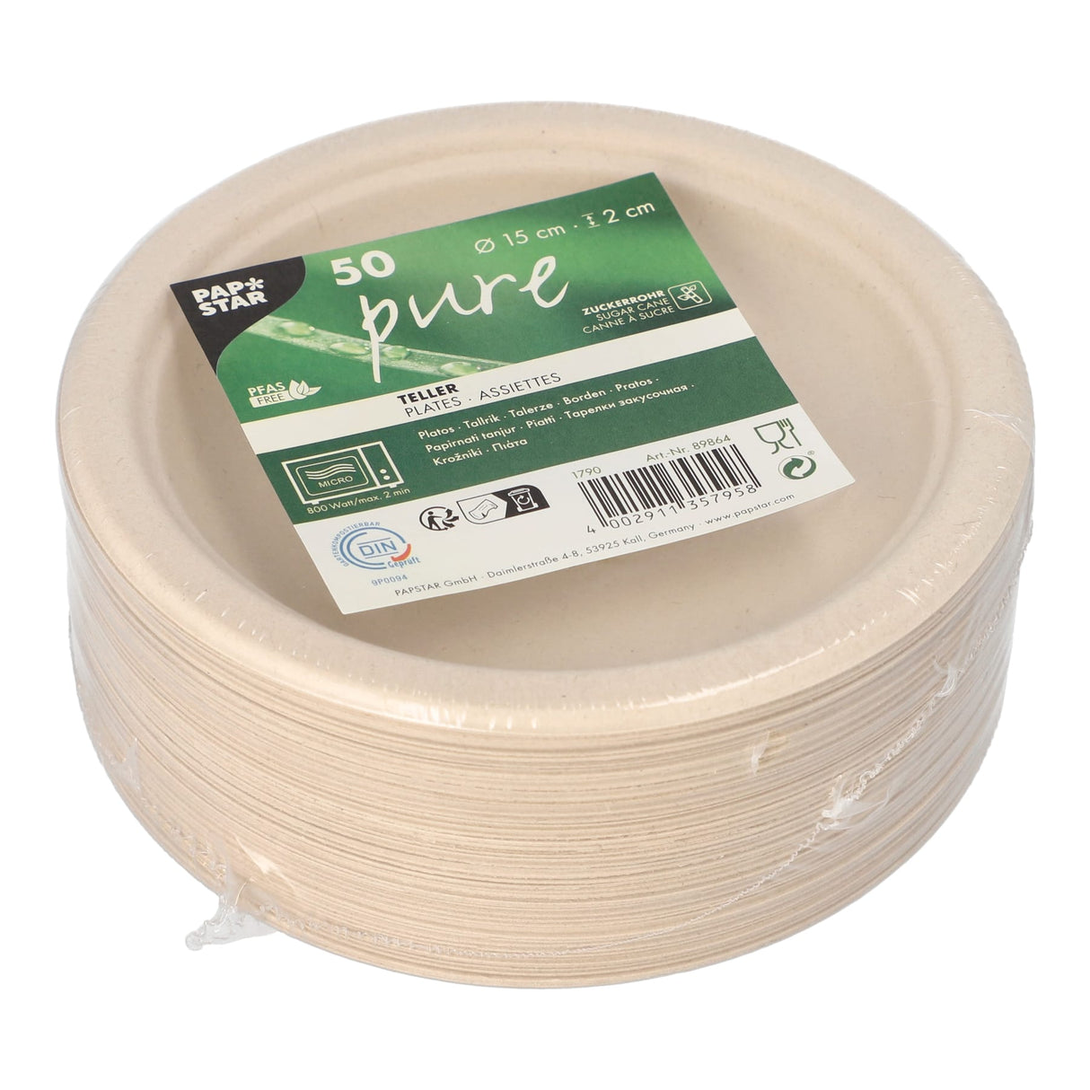 Papstar Pure Einwegteller, Zuckerrohr, Ø 15 cm