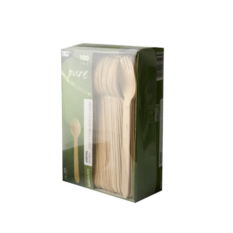Papstar Pure Holz Göffel, 16 cm 1 Karton (10 Packungen × 100 Stück)