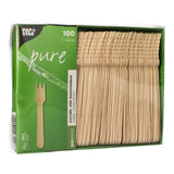 Papstar Pure Holz Kuchen- und Snackgabeln, 14 cm 1 Karton (10 Packungen × 100 Stück)