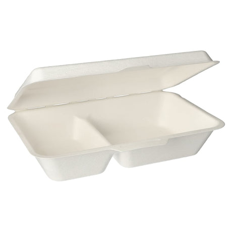 Papstar Pure Menüboxen 2-geteilt, Zuckerrohr, weiß