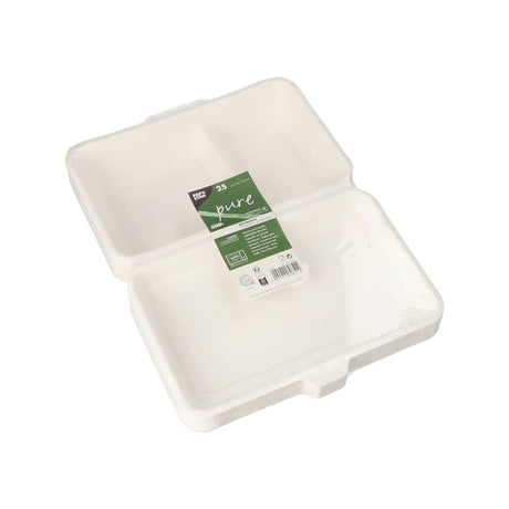 Papstar Pure Menüboxen 2-geteilt, Zuckerrohr, weiß