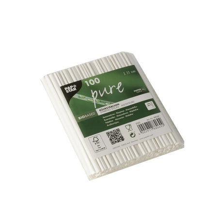 Papstar Pure Papier Rührstäbchen, weiß 1 Karton (30 Packungen × 100 Stück), ø 11 cm
