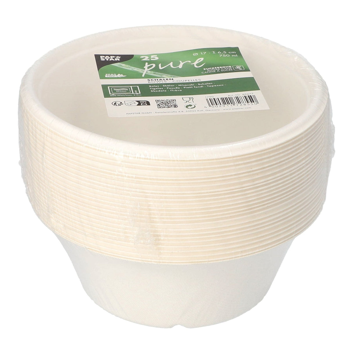 Papstar Pure Schalen, Zuckerrohr, Ø 17cm, umweltfreundlich