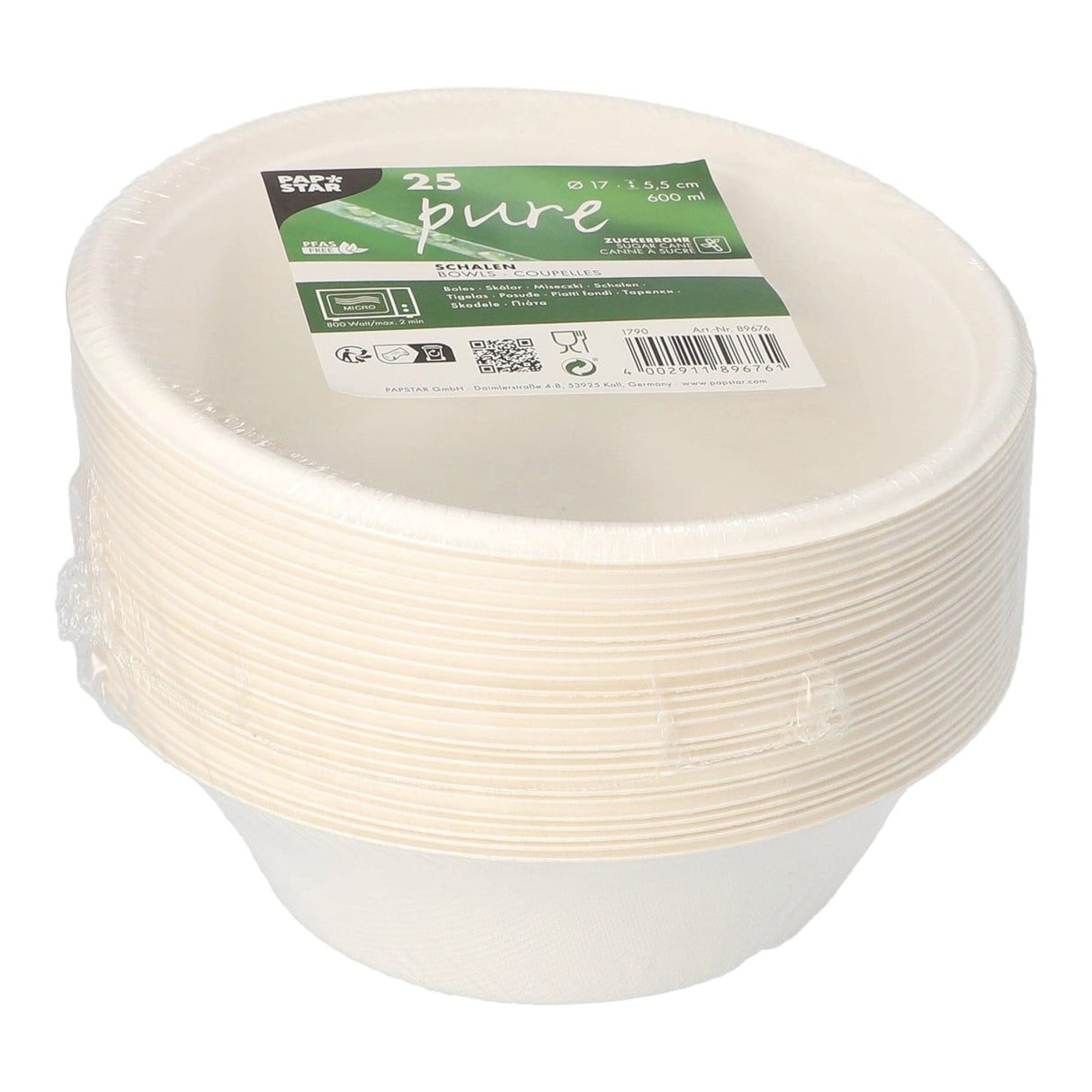 Papstar Pure Schalen, Zuckerrohr, Ø 17cm, umweltfreundlich