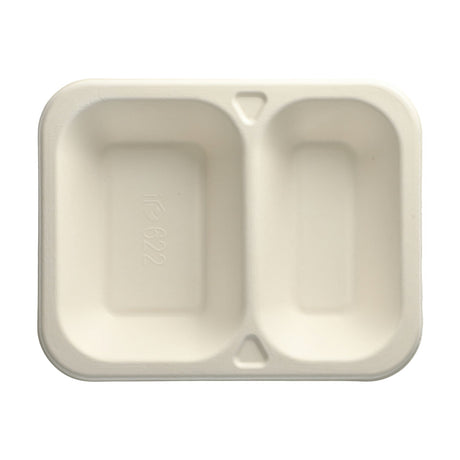 PAPSTAR Pure Siegelschalen Zuckerrohr-Schale, 600 ml, 2-geteilt 1 Karton (6 Packungen × 100 Stück), Weiß