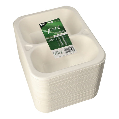 PAPSTAR Pure Siegelschalen Zuckerrohr-Schale, 600 ml, 2-geteilt