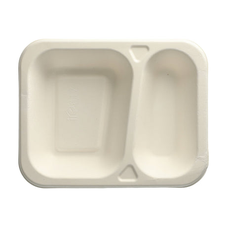 PAPSTAR Pure Siegelschalen Zuckerrohr-Schale, 725 ml, 2-geteilt 1 Karton (6 Packungen × 100 Stück), Weiß