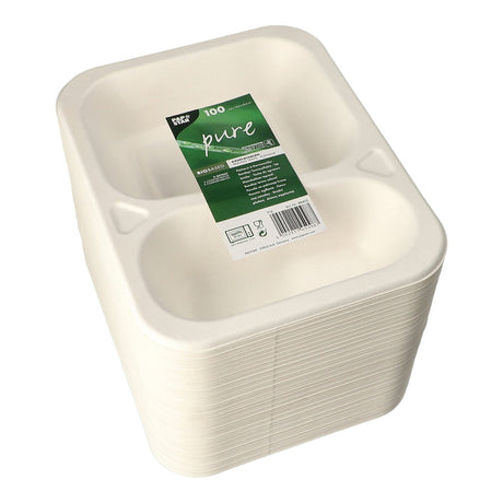 PAPSTAR Pure Siegelschalen Zuckerrohr-Schale, 725 ml, 2-geteilt