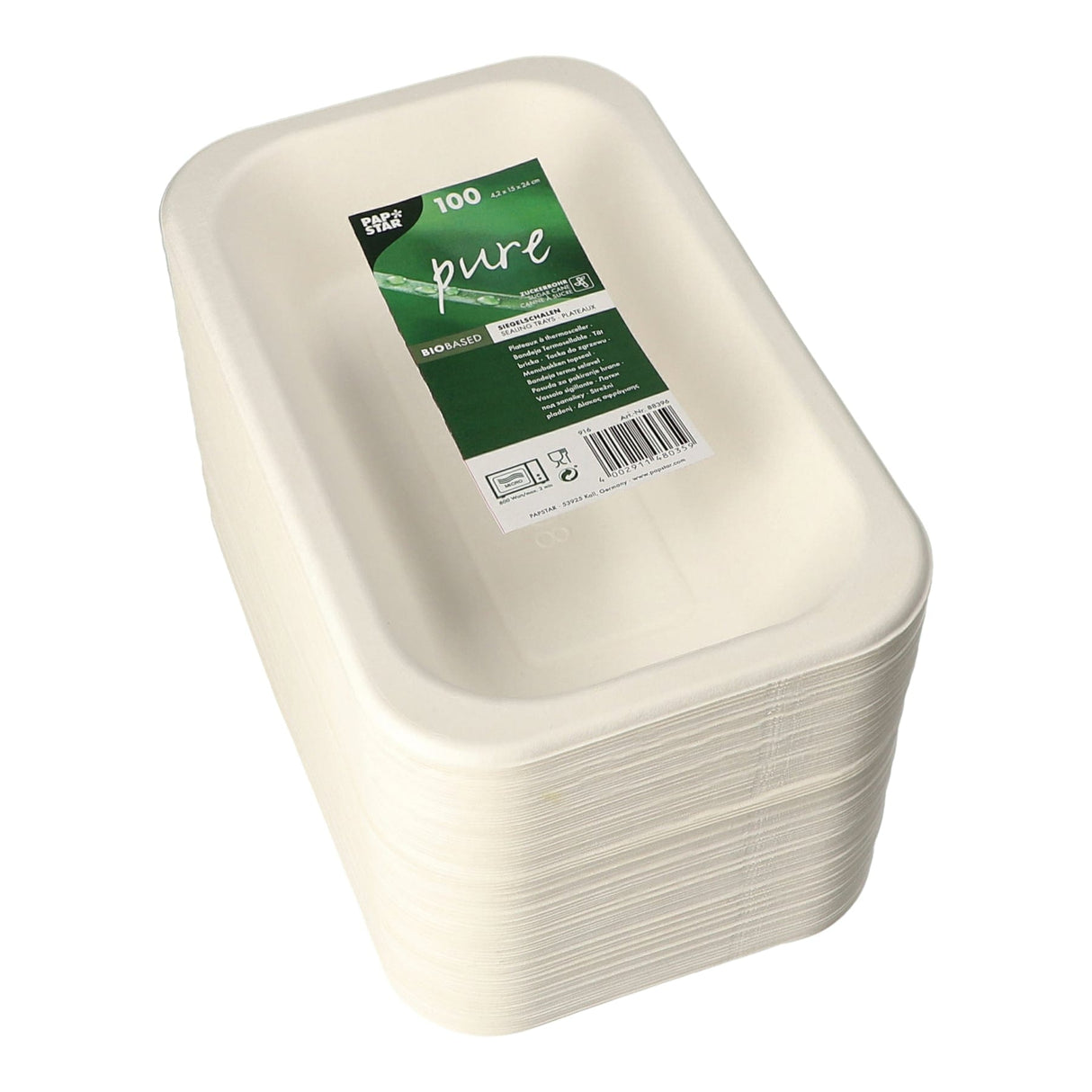 PAPSTAR Pure Siegelschalen Zuckerrohr-Schale, 750 ml, ungeteilt