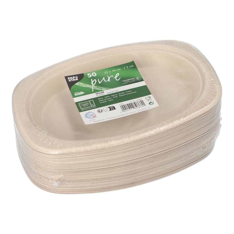 Papstar Pure Teller, Zuckerrohr, oval 23 x 16 cm