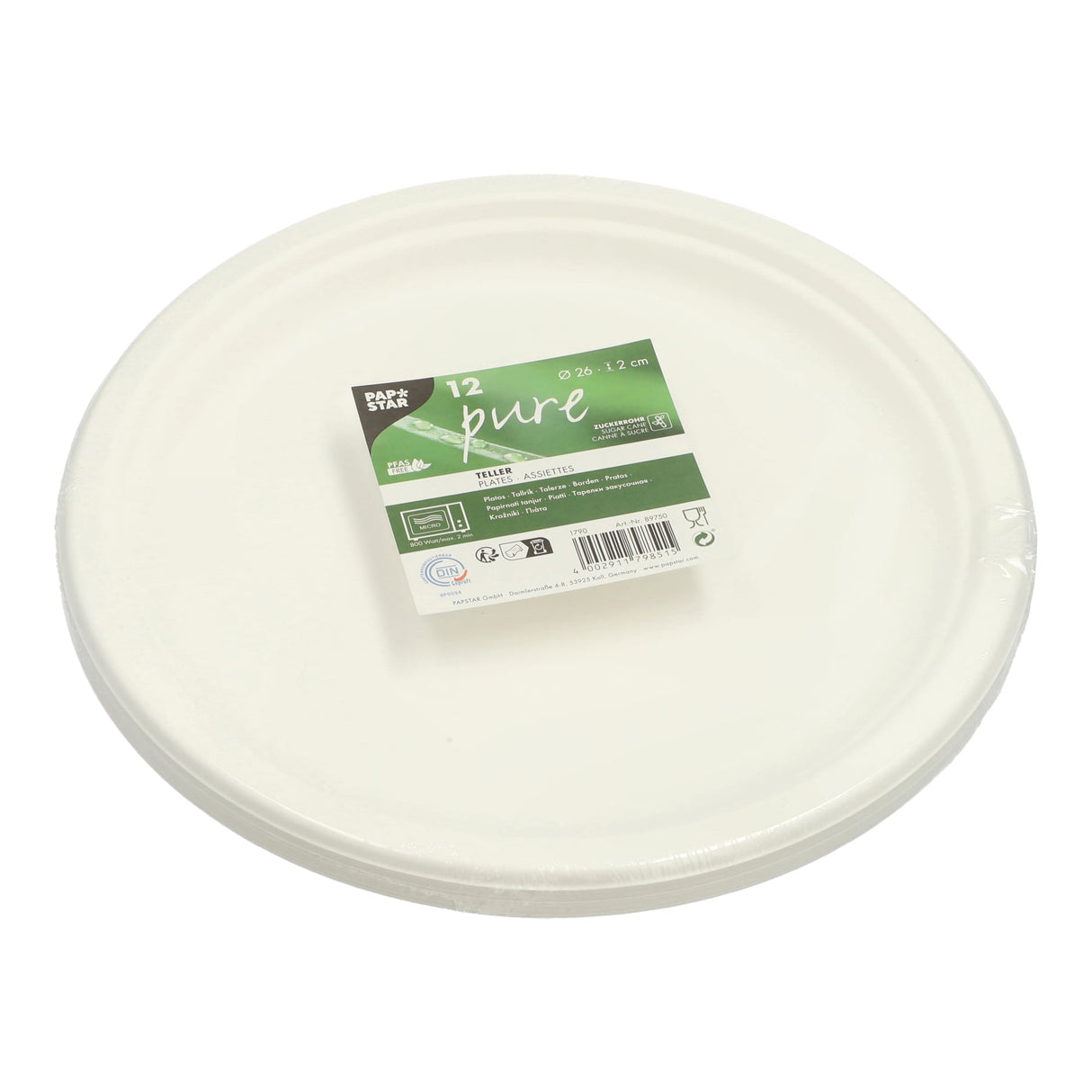 Papstar Pure Zuckerrohr Teller rund, ungeteilt Ø 26 cm, weiß
