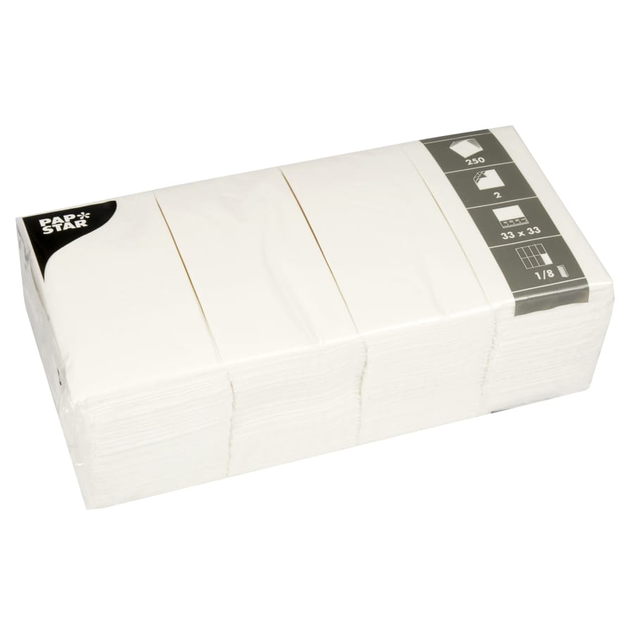 Papstar Servietten, weiß, 33 x 33 cm, 1/8 Falz, 2-lagig