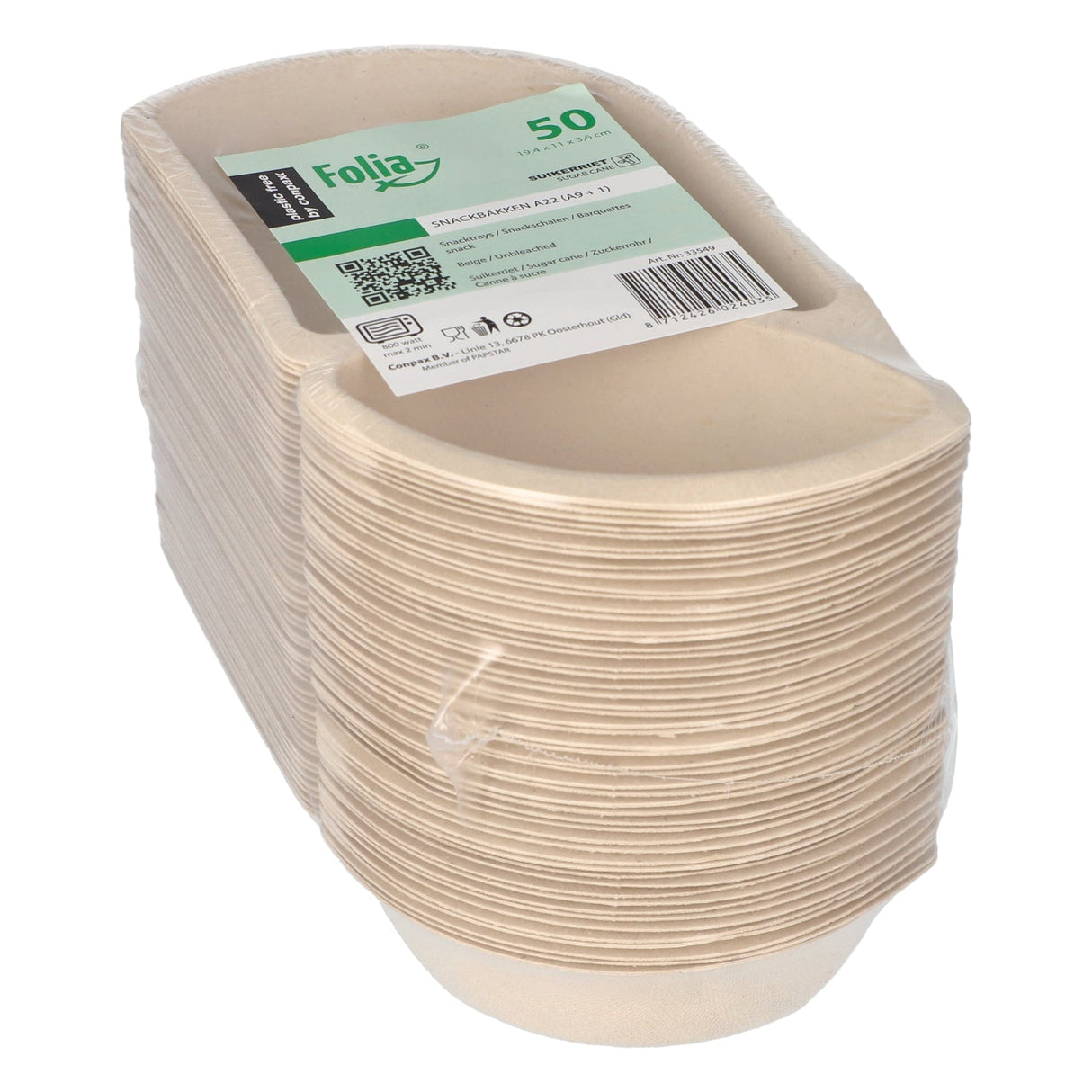 Papstar Snacktrays, Zuckerrohr, 2-geteilt