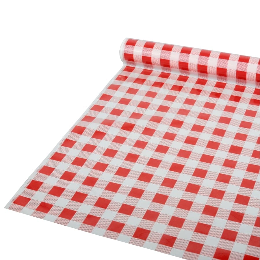 Papstar Tischdecke, Folie, Karo, rot-weiß kariert, 50 m x 80 cm
