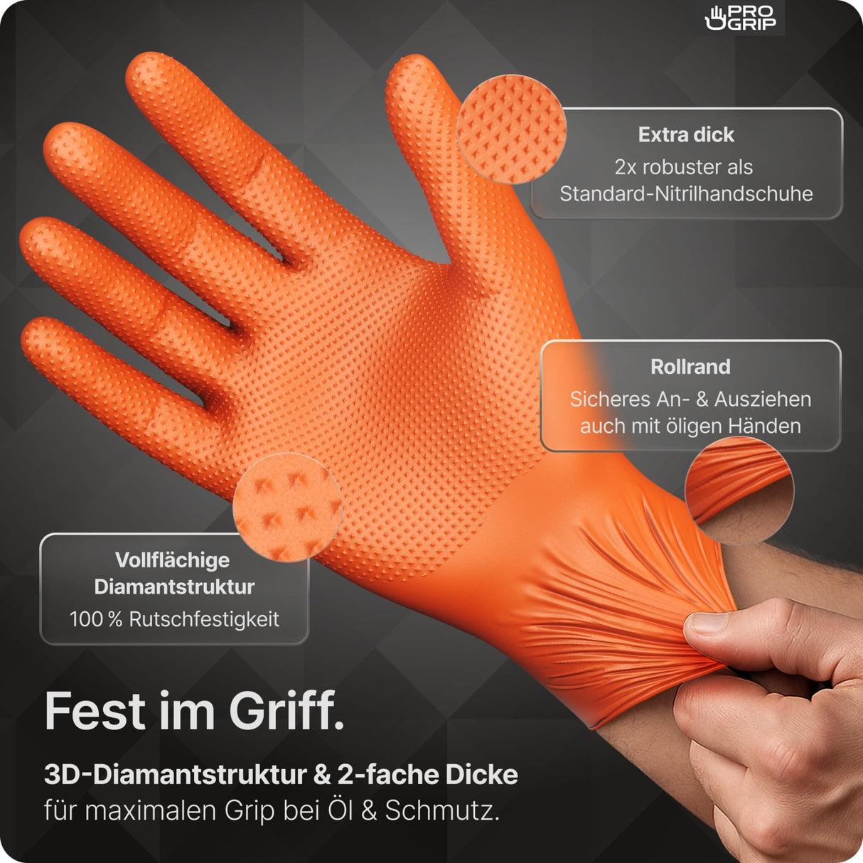 PROGRIP Nitril Diamond Orange Einmalhandschuhe, puderfrei, orange