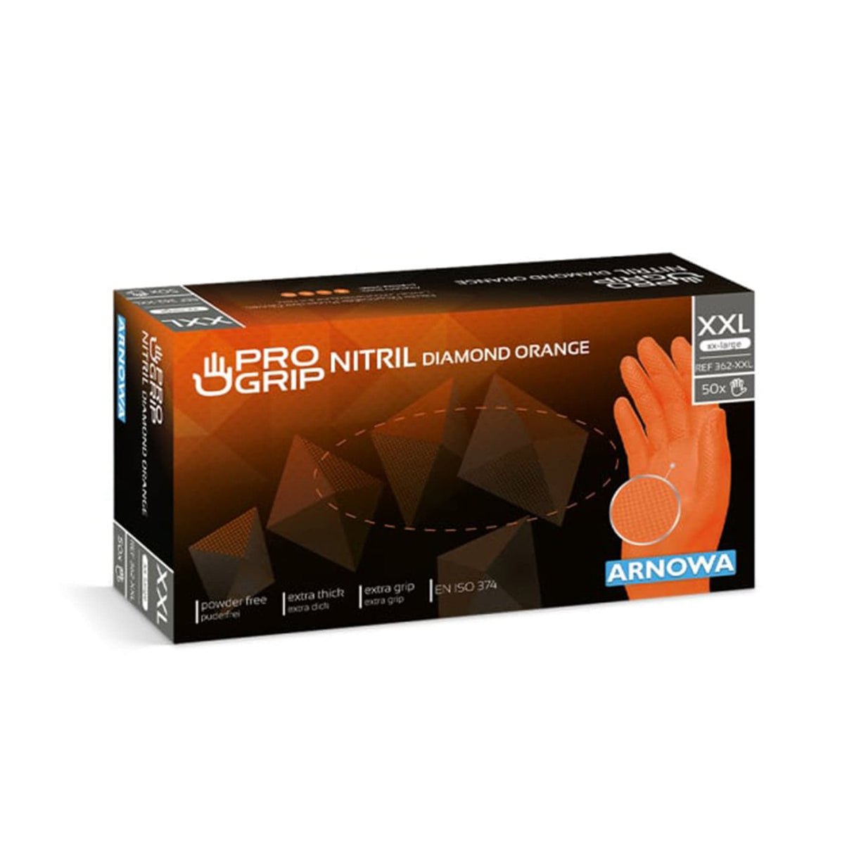 PROGRIP Nitril Diamond Orange Einmalhandschuhe, puderfrei, orange XXL / Packung (50 Stück)
