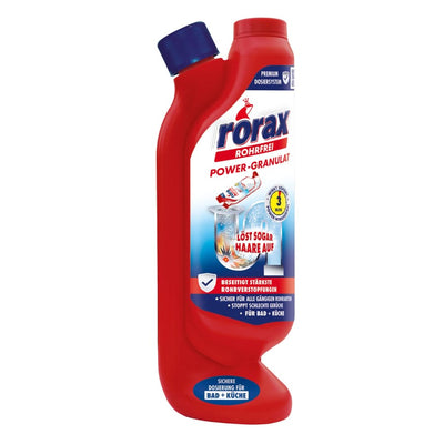rorax Rohrfrei Power-Granulat Rohrreiniger, gebrauchsfertig – 1 Karton = 6 Flasche à 600 g
