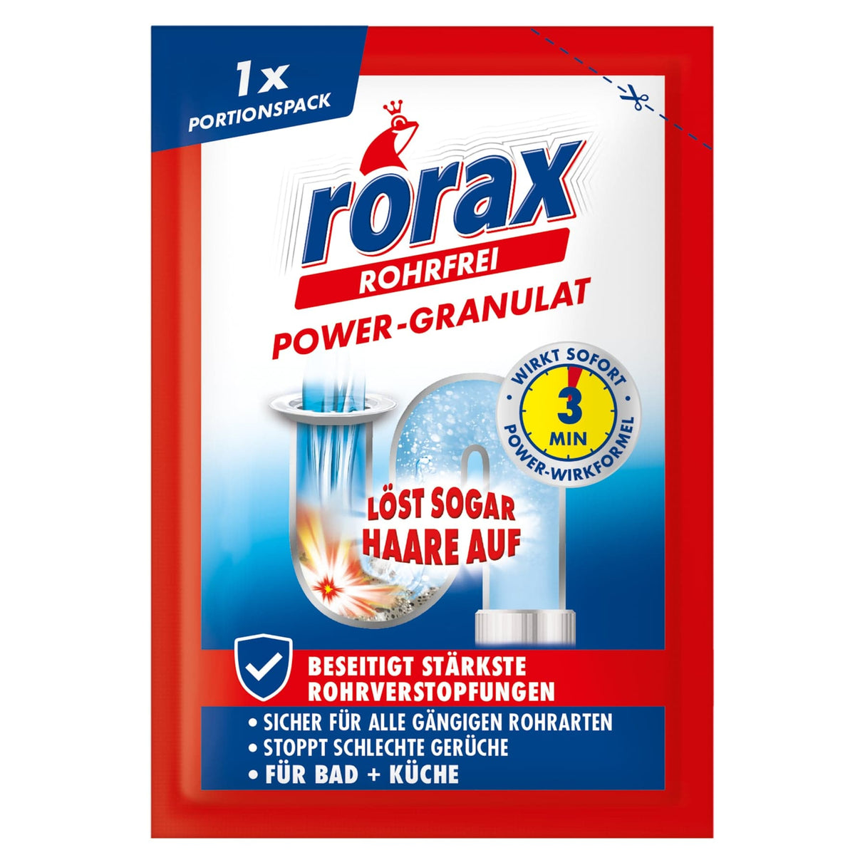 rorax Rohrfrei Power-Granulat Rohrreiniger, Portionspack 1 Packung (60 g)