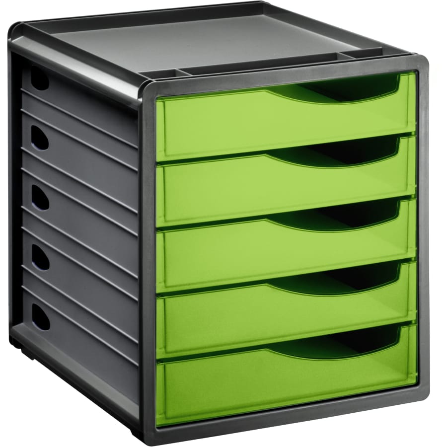 Rotho Bürobox mit Schubfächern SPACEBOX, 5 Schubfächer, grau/grün