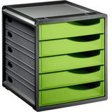 Rotho Bürobox mit Schubfächern SPACEBOX, 5 Schubfächer, grau/grün