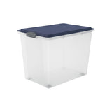 Rotho COMPACT Stapelbox A3 70 l mit Rollen, transparent/iris dunkelblau