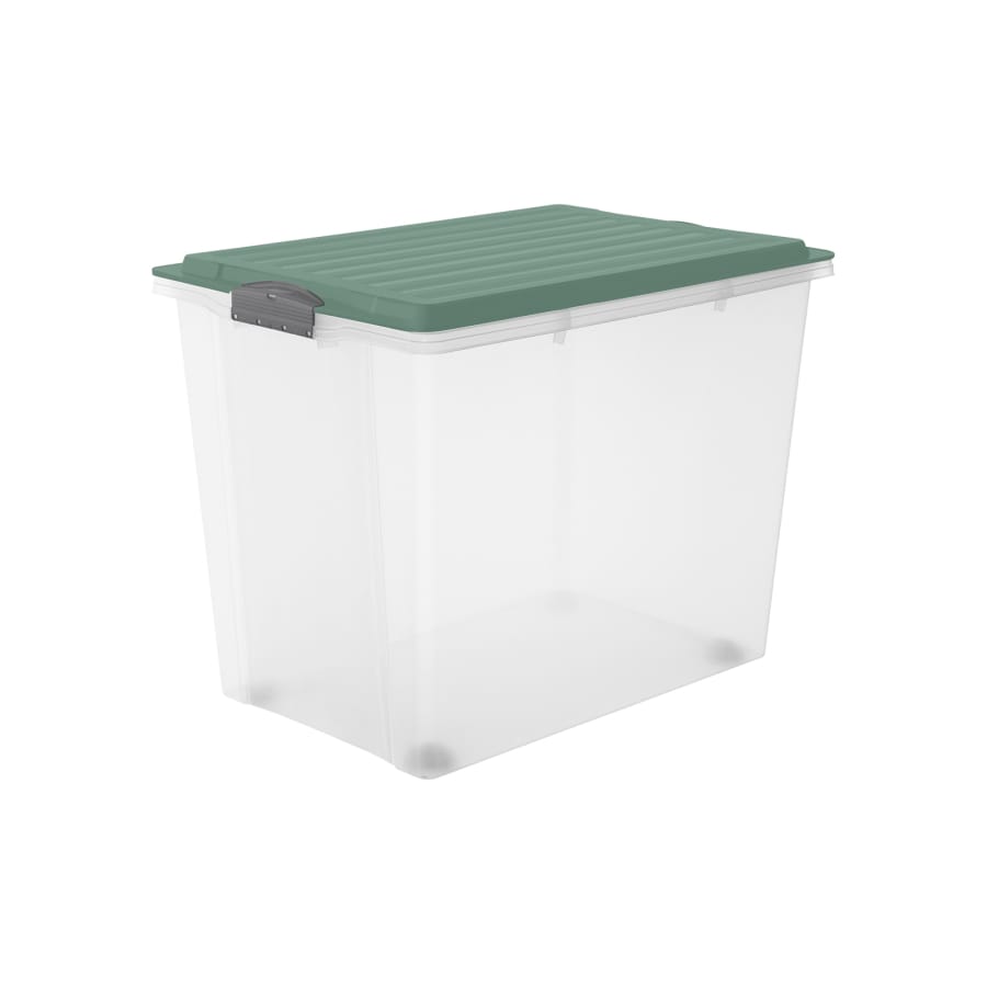 Rotho COMPACT Stapelbox A3 70 l mit Rollen, transparent/mistletoe green